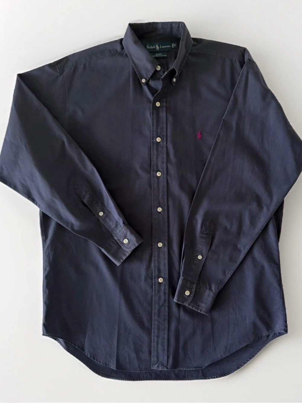 Vintage Ralph Lauren Blake 100% Two-Ply Cotton M Button Down Shirt Navy Blue Men